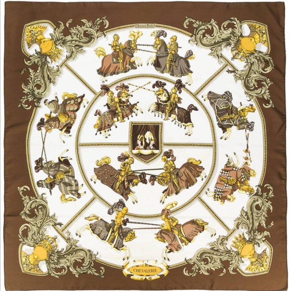 Hermès Vintage Silk 'Chevalerie' Scarf, Brown/Gold
